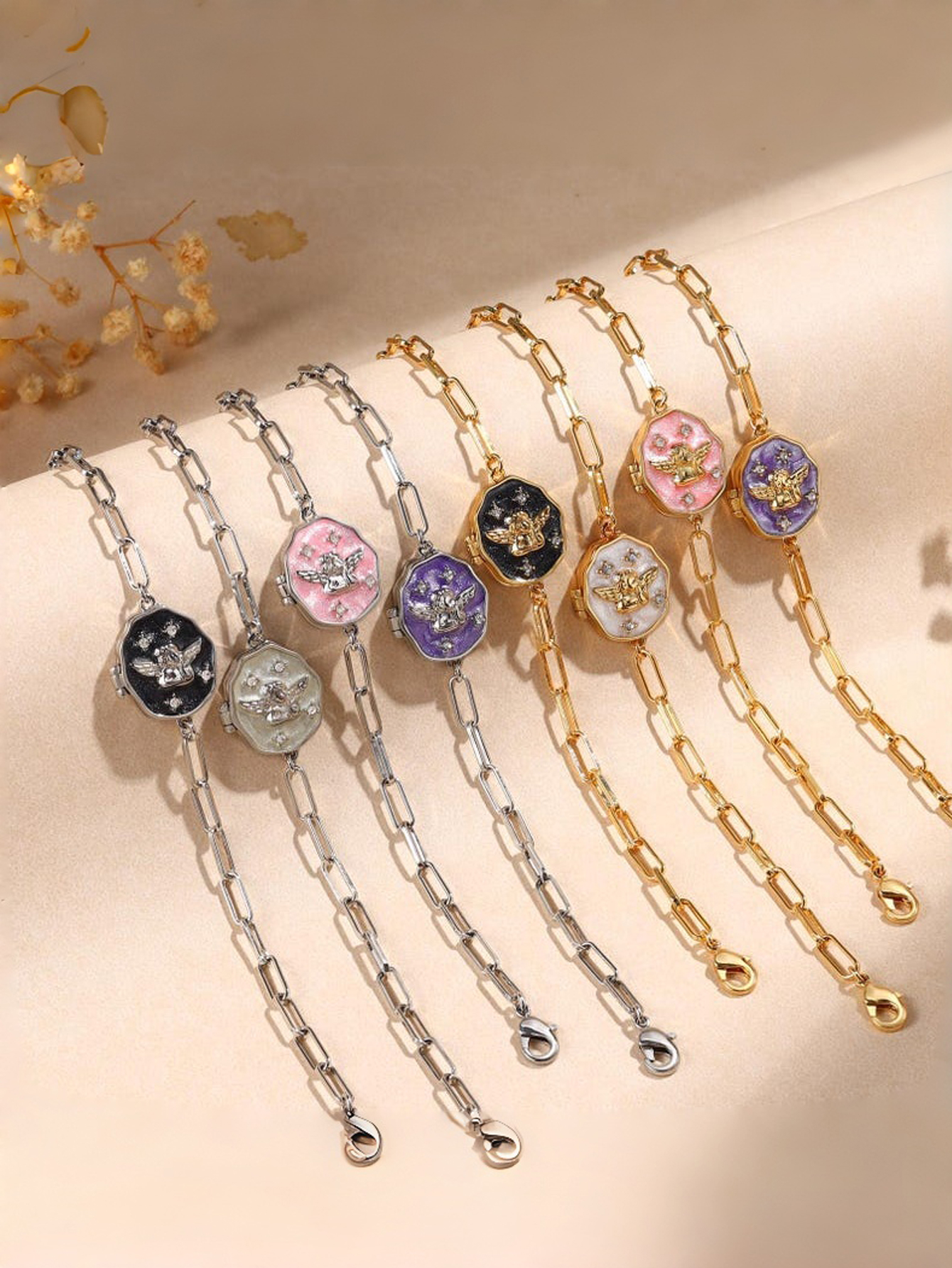 Custom Photo Pendant Bracelet, Little Angel Flip-Top Photo Bracelet